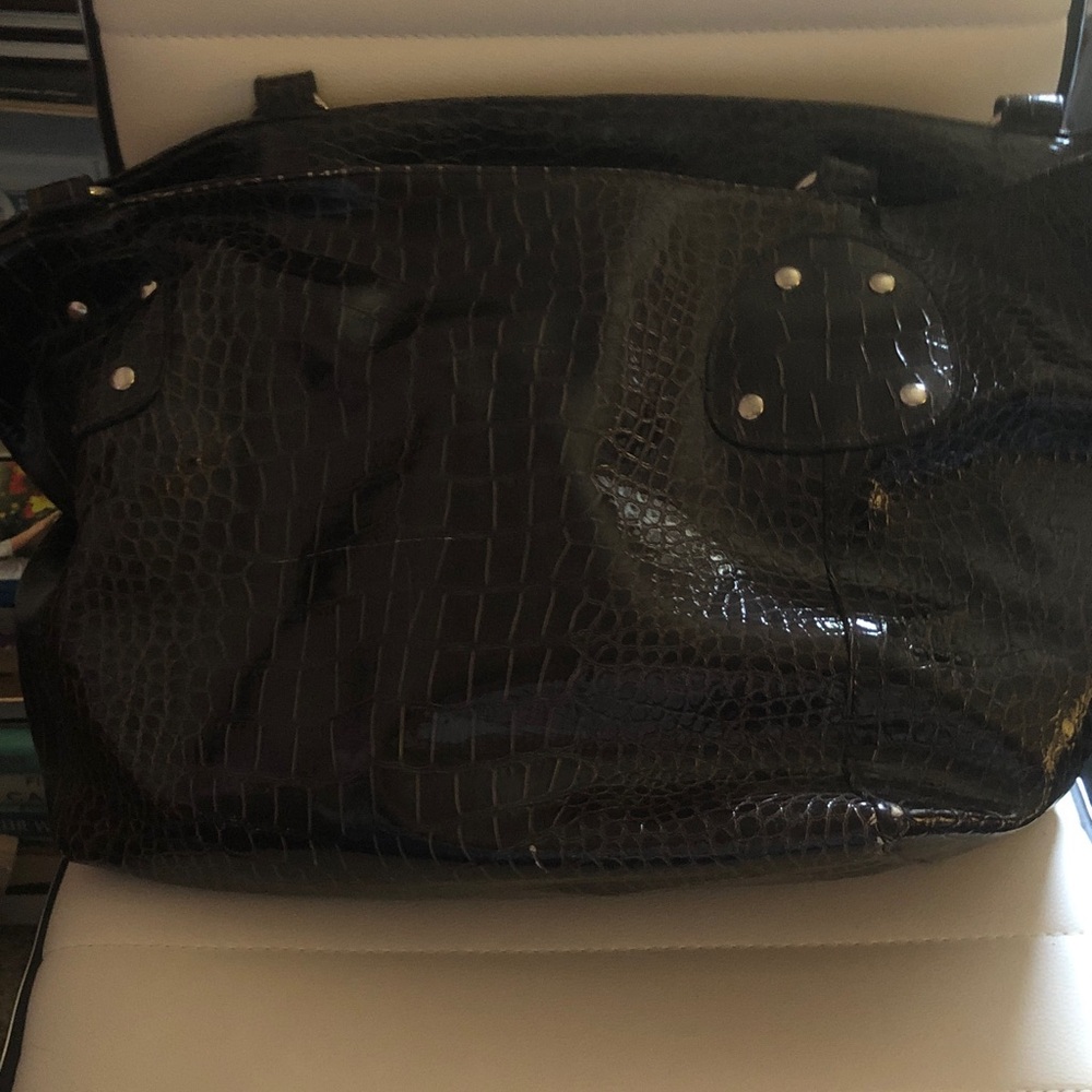 Black — brown Croc-Embossed Tote Bag